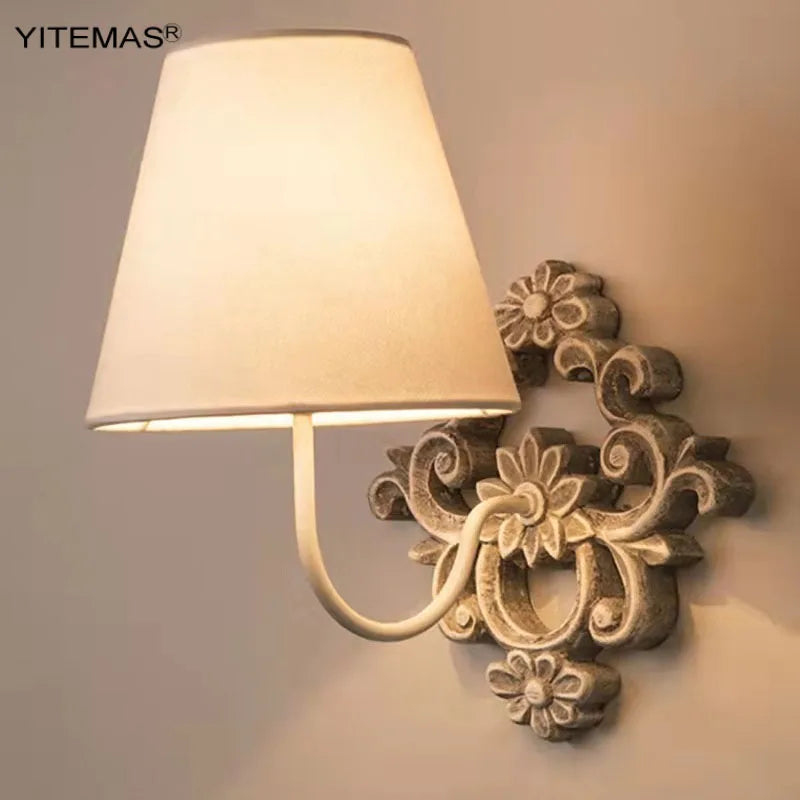 Afralia™ White Wooden Wall Light with Fabric Shade for Bedroom and Living Room