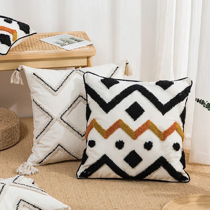 Afralia™ Tufted Zigzag Diamond Cushion Cover 45x45cm/30x50cm for Living Room Sofa Bedroom