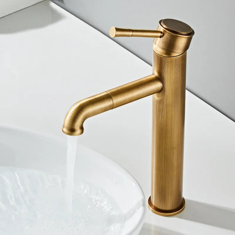 Afralia™ Antique Bronze Basin Faucet: Hot & Cold Brass Sink Mixer Tap, Deck Mounted