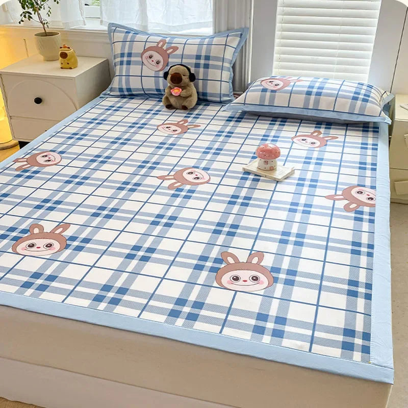 Afralia™ Summer Cartoon Printed Silky Bed Mat Set - Soft Skin-Friendly Cushion Mattresses