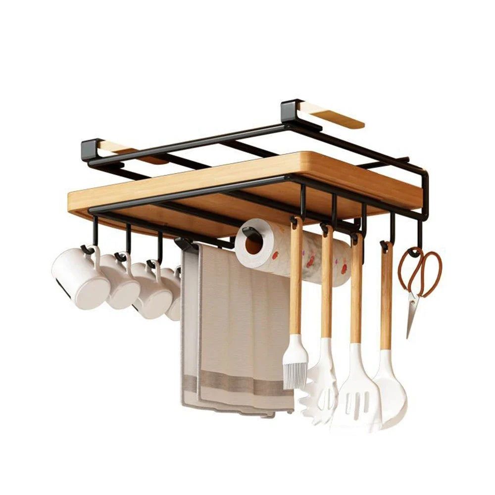 Afralia™ Kitchen Rack: Cupboard Paper Towel Rags Hanger with Hooks