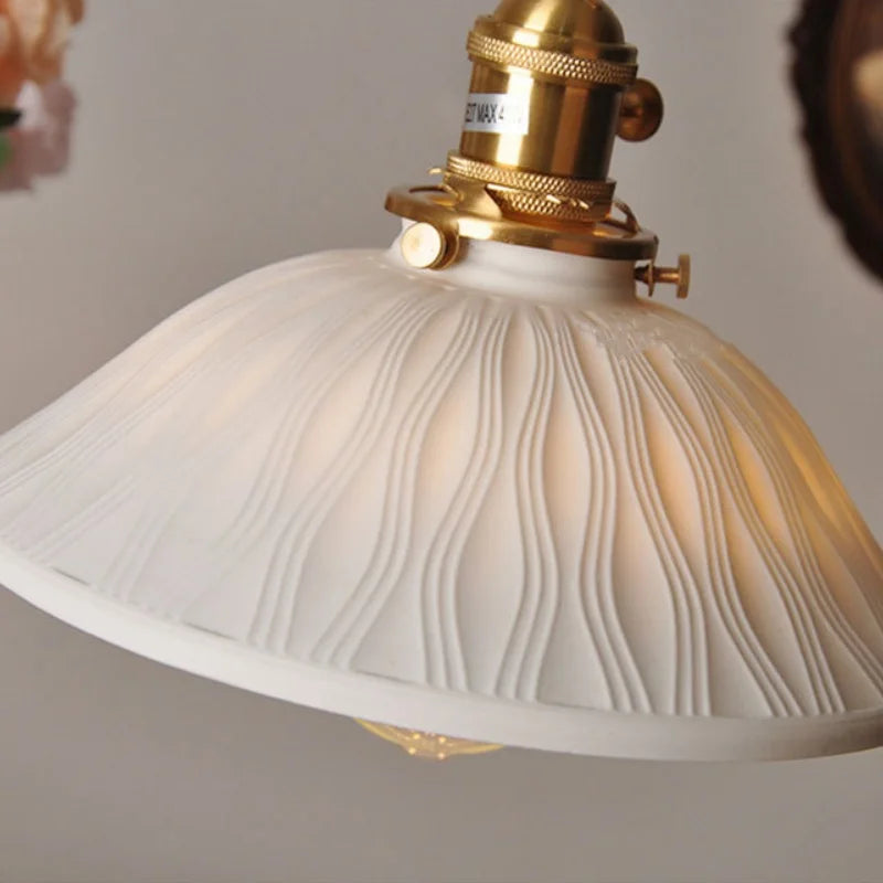 Afralia™ Copper Ceramic LED Pendant Lights Walnut Wood Hang Lamp