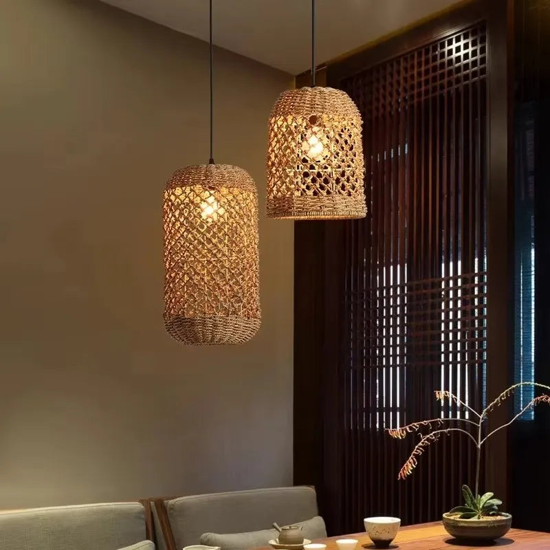 Afralia™ Hand-woven Natural Rattan Chandelier Pendant Light for Living Room Décor
