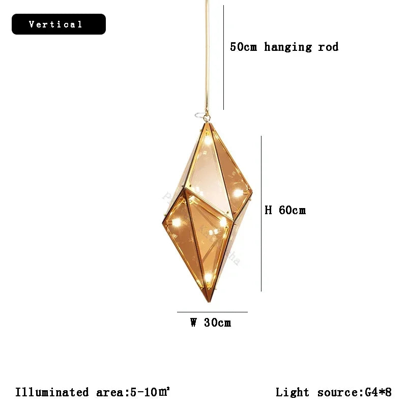 Afralia™ Angular Diamond Glass Chandelier Ceiling Light for Home Decor