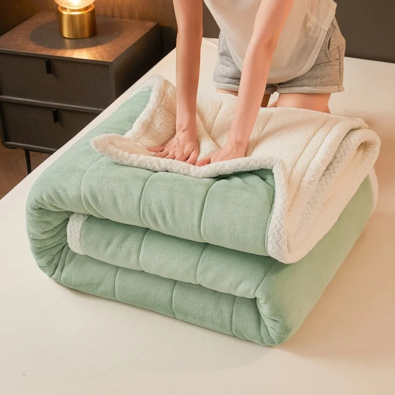 Afralia™ Cozy 3-Layer Coral Fleece Winter Blanket - Soft & Warm Bed Quilt