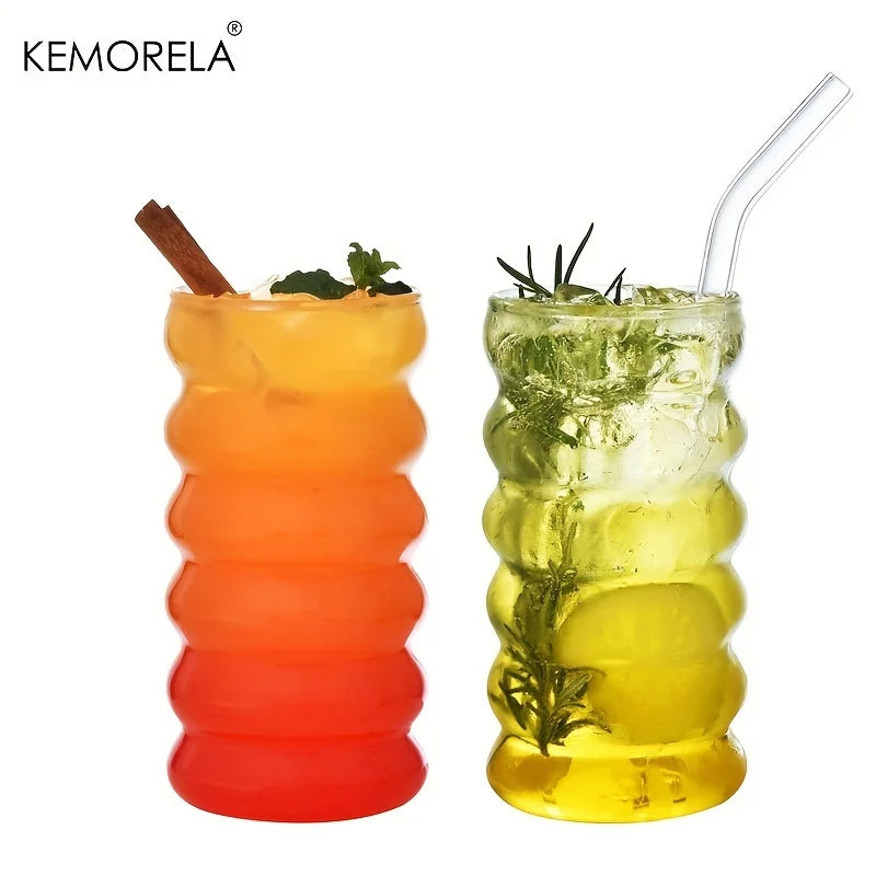 Afralia™ 500ML Wave Shape Beverage Glasses With Straws - Vintage Glass Cups