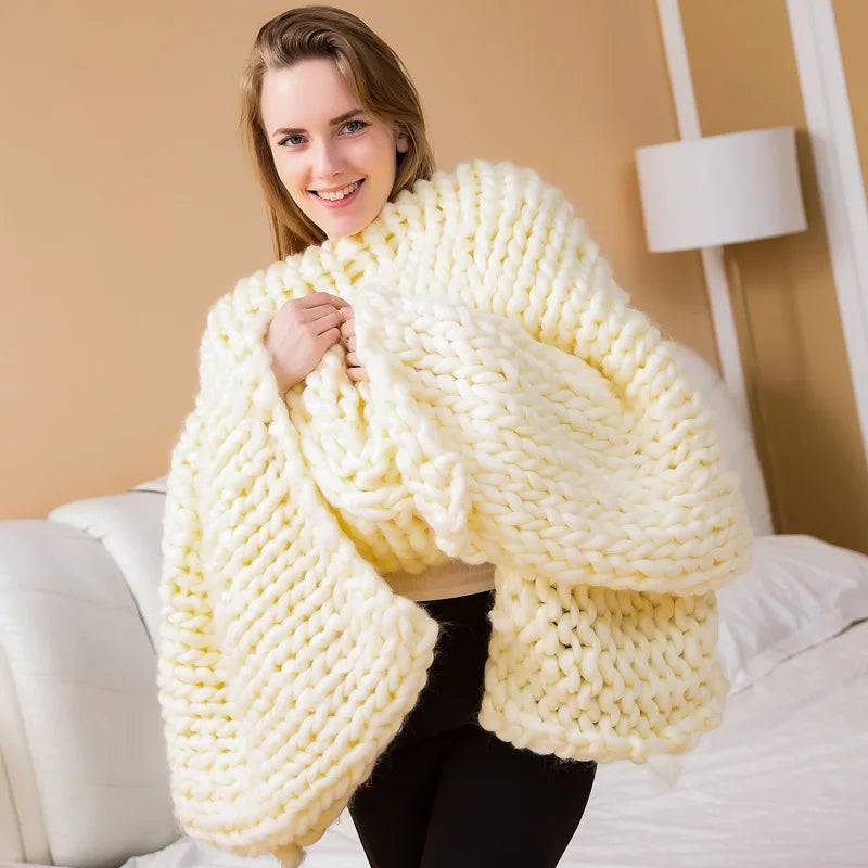 Afralia™ Wool Knit Newborn Blankets for Photography Props, Handwoven Thick Blankets for Spring-Autumn