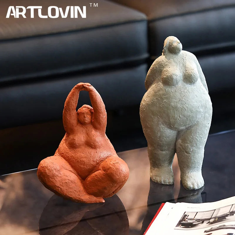 Afralia™ Abstract Fat Lady Figurines Vintage Woman Statue Resin Crafts Home Decor Ornaments