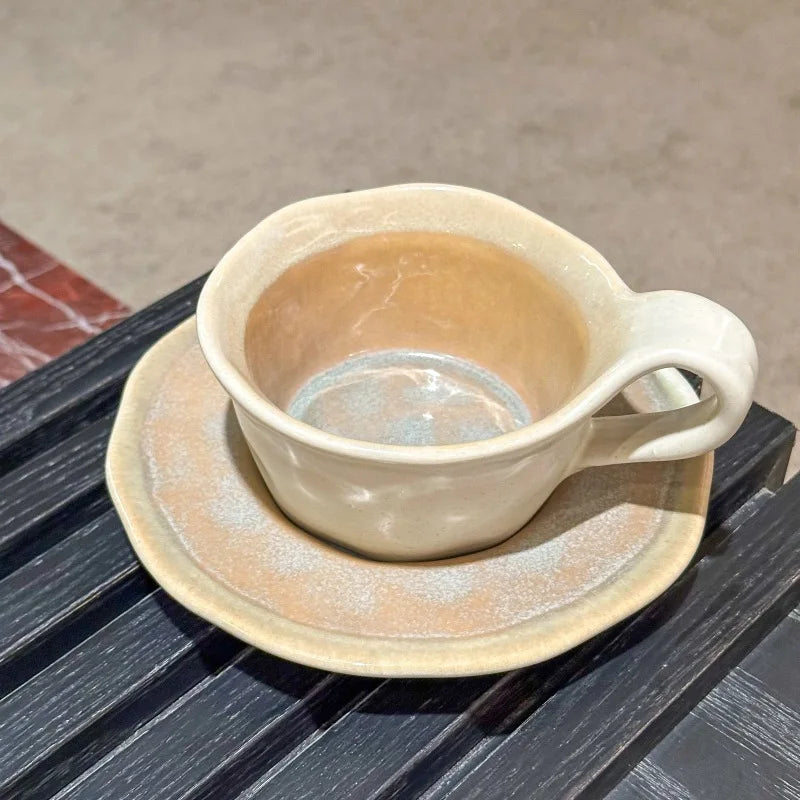 Afralia™ Kiln Porcelain Cup & Saucer: Creative Retro Coffee Mug Set