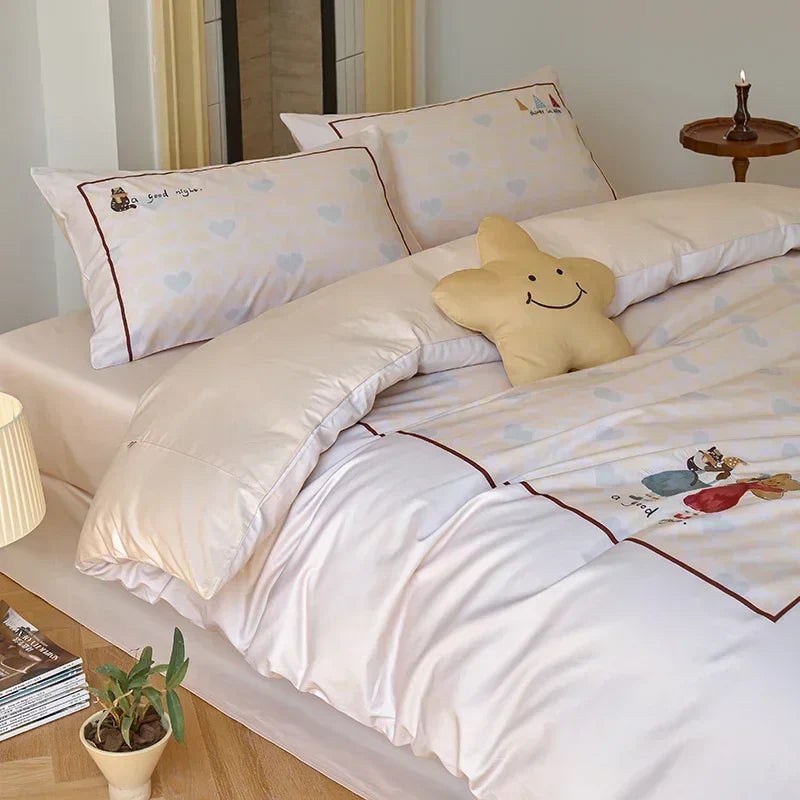 Afralia™ Embroidered Queen Bedding Set: High-Quality 100% Cotton Duvet Cover with Sheet & Pillowcases