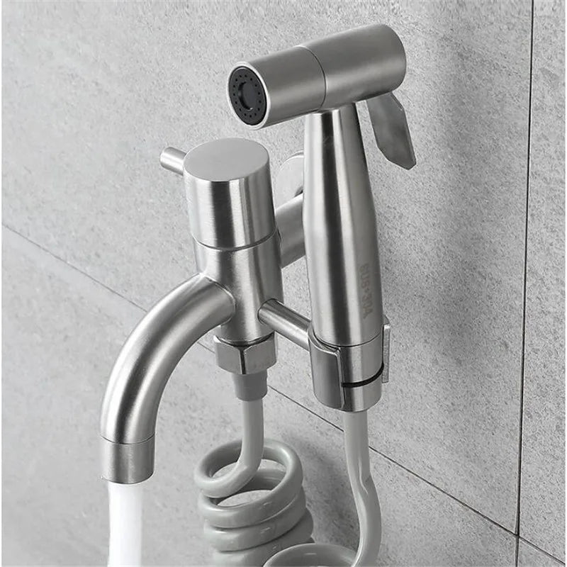 Afralia™ Nickel Toilet Bidet Sprayer Set: Single Cold Shattaf High Pressure Gun