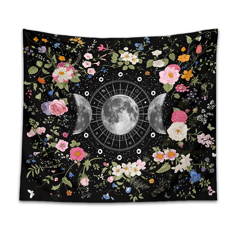 Bohemian Botanical Triple Moon Tapestry by Afralia™