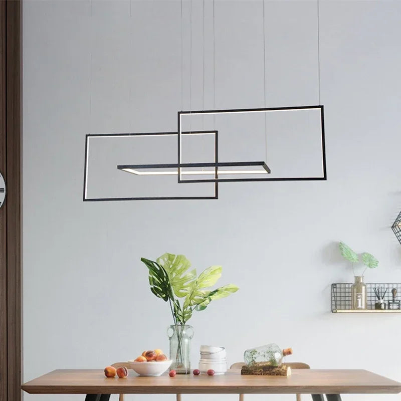 Afralia™ Modern LED Rectangle Pendant Chandelier for Living Room Dining Room Stair Loft Lighting