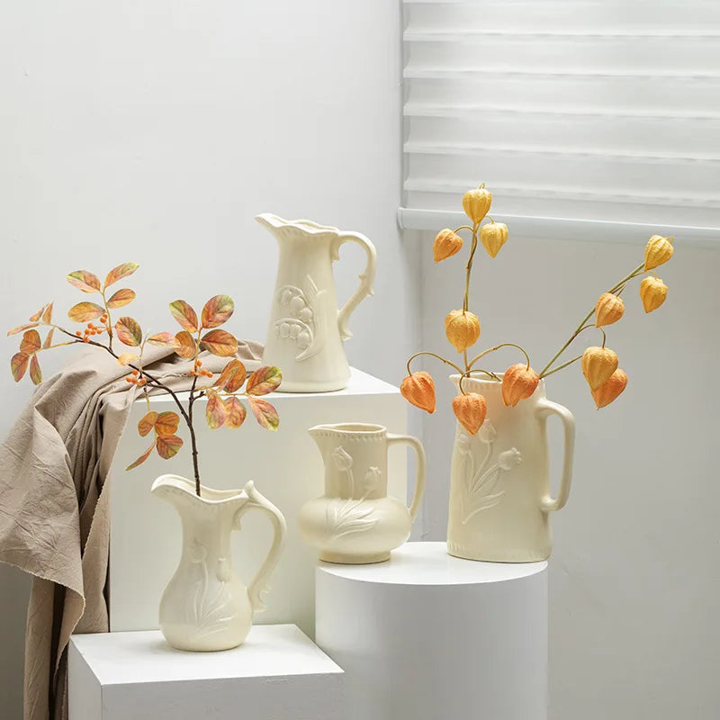 Afralia™ Tulip Flower Porcelain Vase: Retro Ceramic Teapot Style for Home Decor