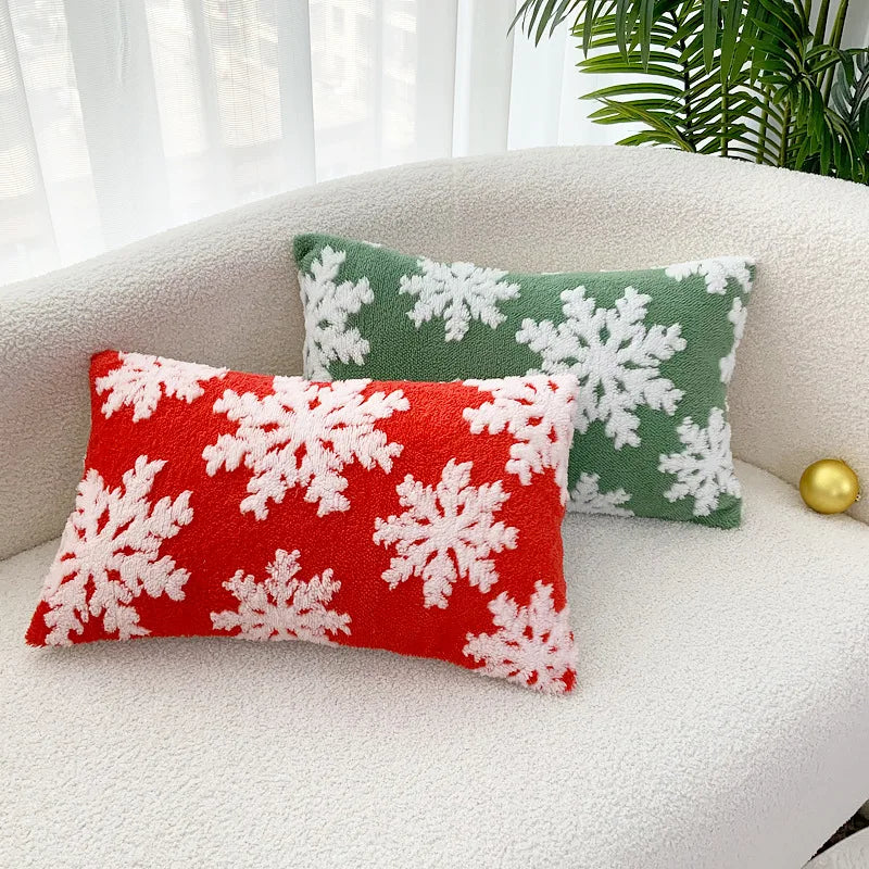 Afralia™ Soft Snowflakes Cushion Cover for Christmas, Red Green Fluffy Pillow Cover