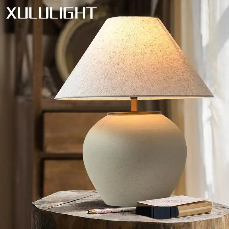 Afralia™ Wabi-sabi Ceramic Table Lamp: Retro Black & White LED Desk Lighting