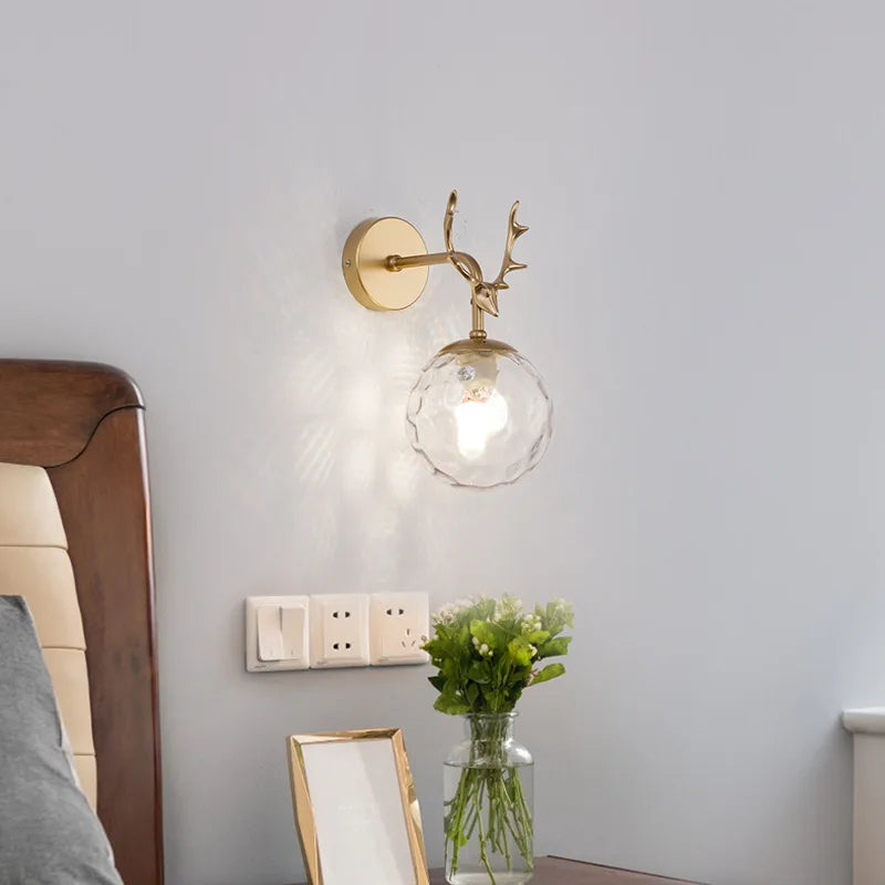 Afralia™ Retro Antlers Glass Ball Wall Lamp for Indoor LED Decor Lighting