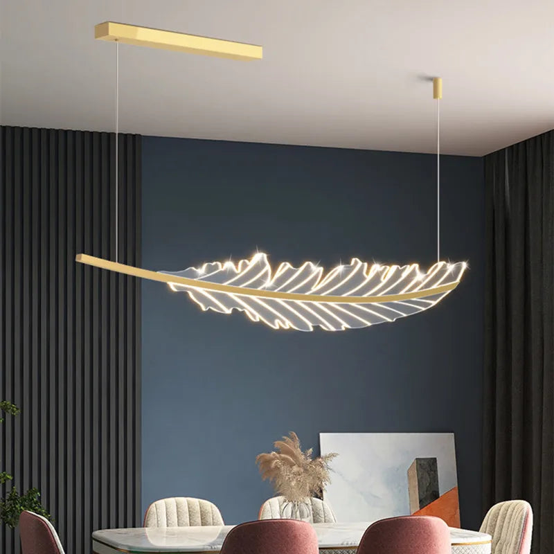 Afralia™ Leaf Shaped Golden Chandelier for Living Room, Dining Room, Kitchen, and Coffee Shop