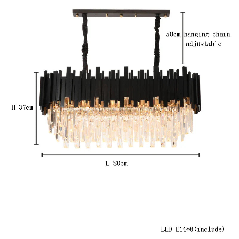 Afralia™ Crystal Chandelier: Dimmable Gold/Black Stainless Steel Hanging Lamp