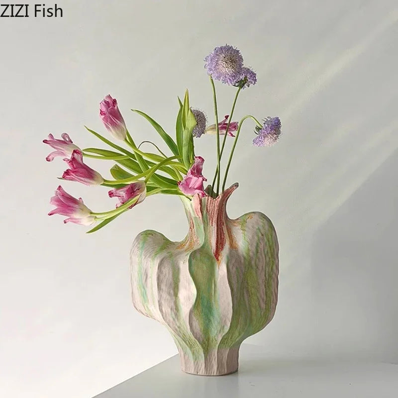 Afralia™ Flower Bud Ceramic Vase: Colorful Painted Pot for Table Decoration and Floral Arrangement