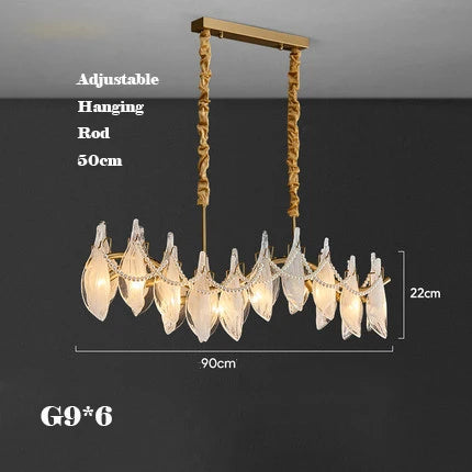 Afralia™ Modern Gold Pearl Glass Blade Chandelier, Living Room Decorative Ceiling Light Fixture