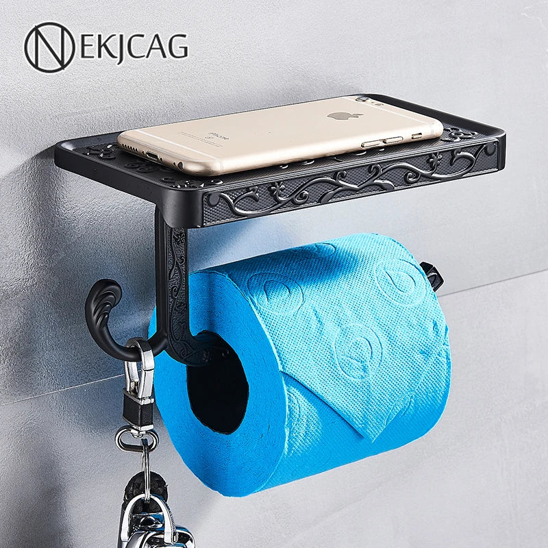 Afralia™ Aluminum Toilet Paper Holder with Phone Rack and Hook