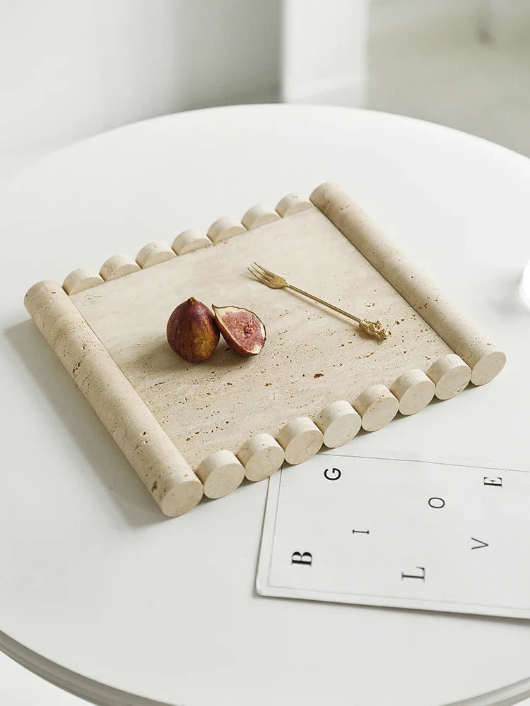 Afralia™ Beige Travertine Marble Serving Tray - Vintage Natural Stone Plate for Hotel, Party, Snacks