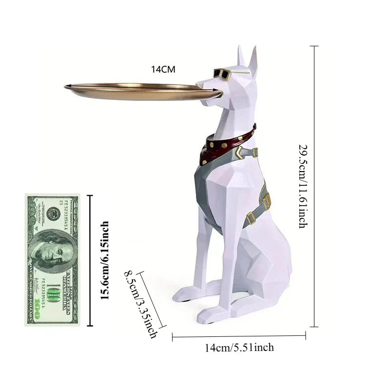 Afralia™ Resin Doberman Tray Statue Decor Storage Organizer for Living Room pet lovers.