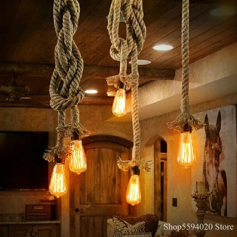 Afralia™ Retro Hemp Rope Pendant Lights Bar DIY Creative Led Fixture
