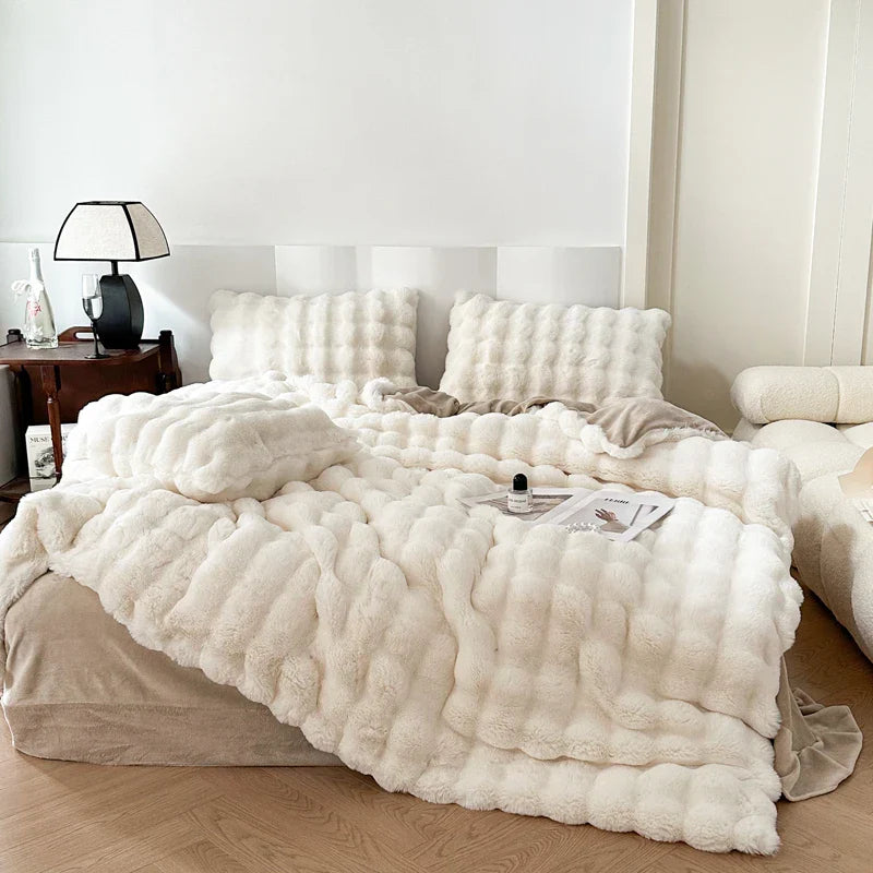 Afralia™ Deluxe Faux Rabbit Fur Bedding Set: Soft Velvet, Plush Warmth for Winter