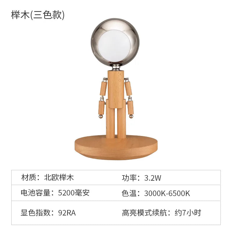 Afralia™ Solid Wood USB Rechargeable Desk Lamp for Bedroom with Stepless Dimming