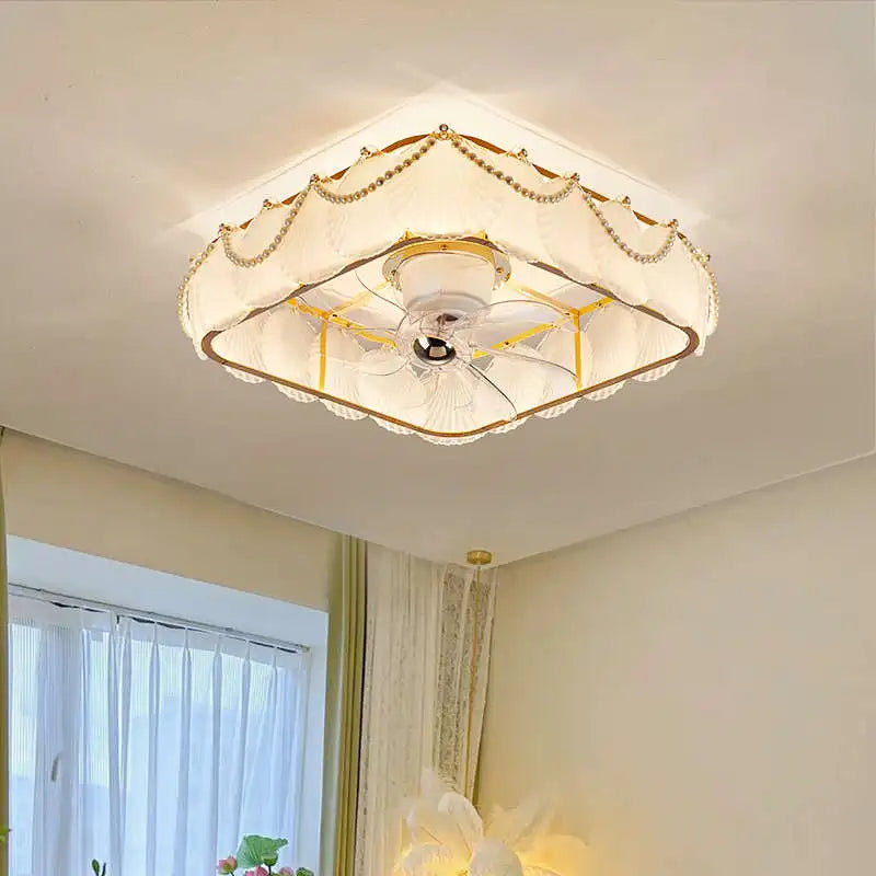 Afralia™ French Cream Feather Shell Ceiling Fan Light - Smart Home Style