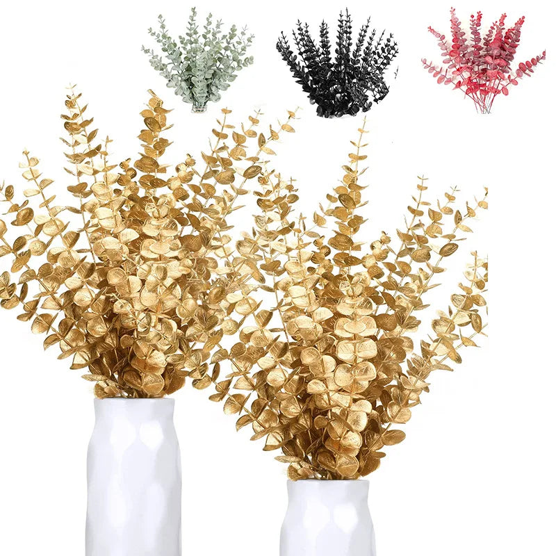 Afralia™ Golden Eucalyptus Leaves Stem x10 - Artificial Autumn Wedding DIY Decoration