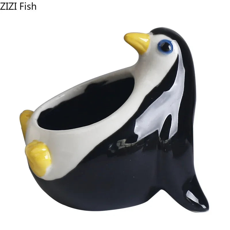 Afralia™ Penguin Ceramic Vase Small Plant Pots Room Decoration Flower Arrangement