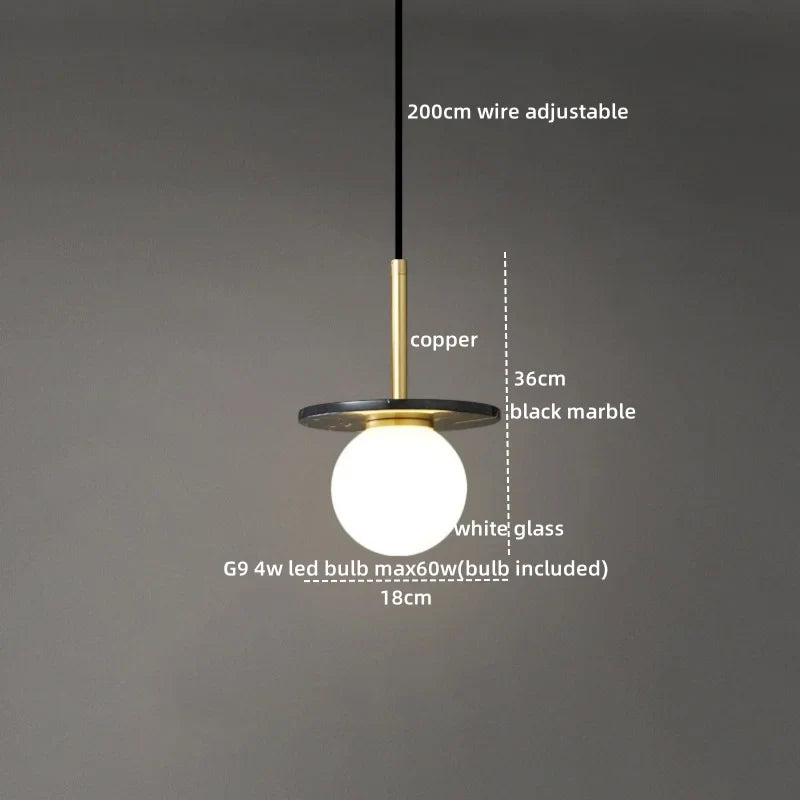 Afralia™ Marble Copper LED Pendant Lamp for Modern Living Room Decor