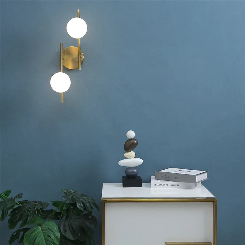 Afralia™ Golden Indoor Wall Lights with Milky Glass Ball, Double G9 Bulbs