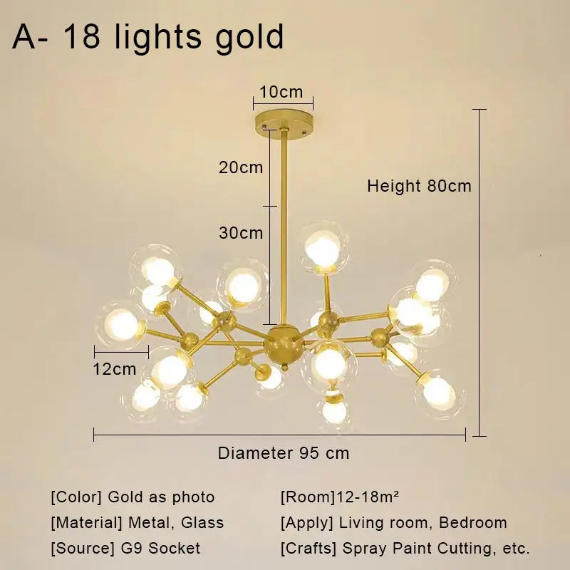 Afralia™ Glass Ball Pendant Chandelier for Living Room Bedroom Dining Room