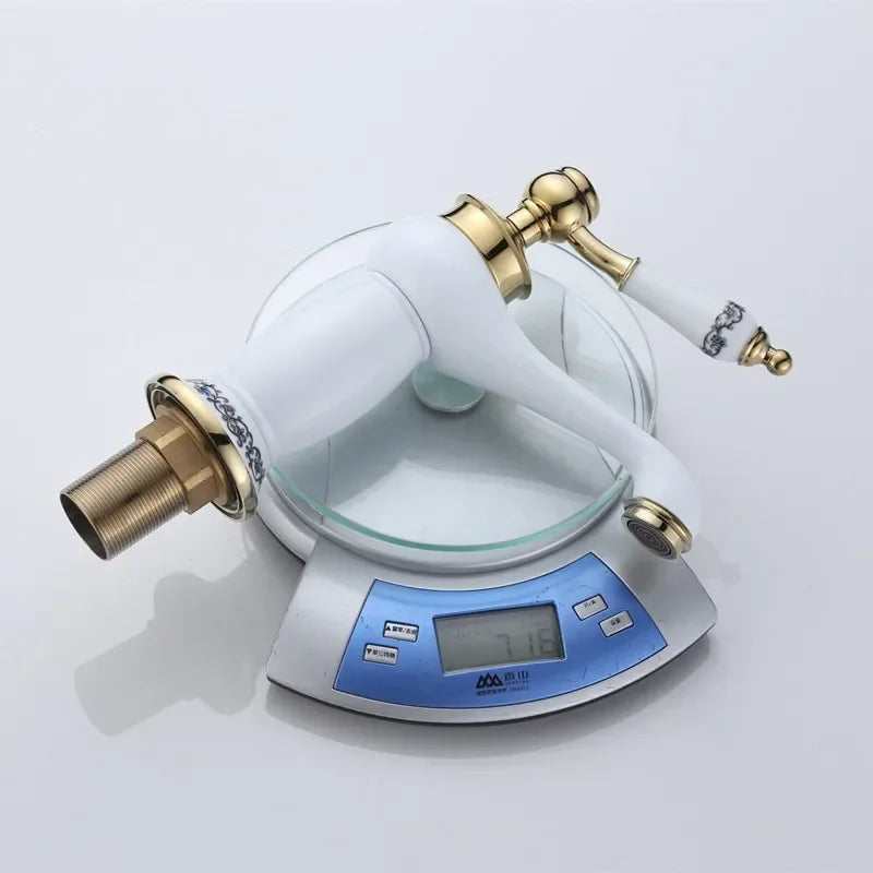 Afralia™ High Quality White Ceramic Basin Faucet with Golden Finish