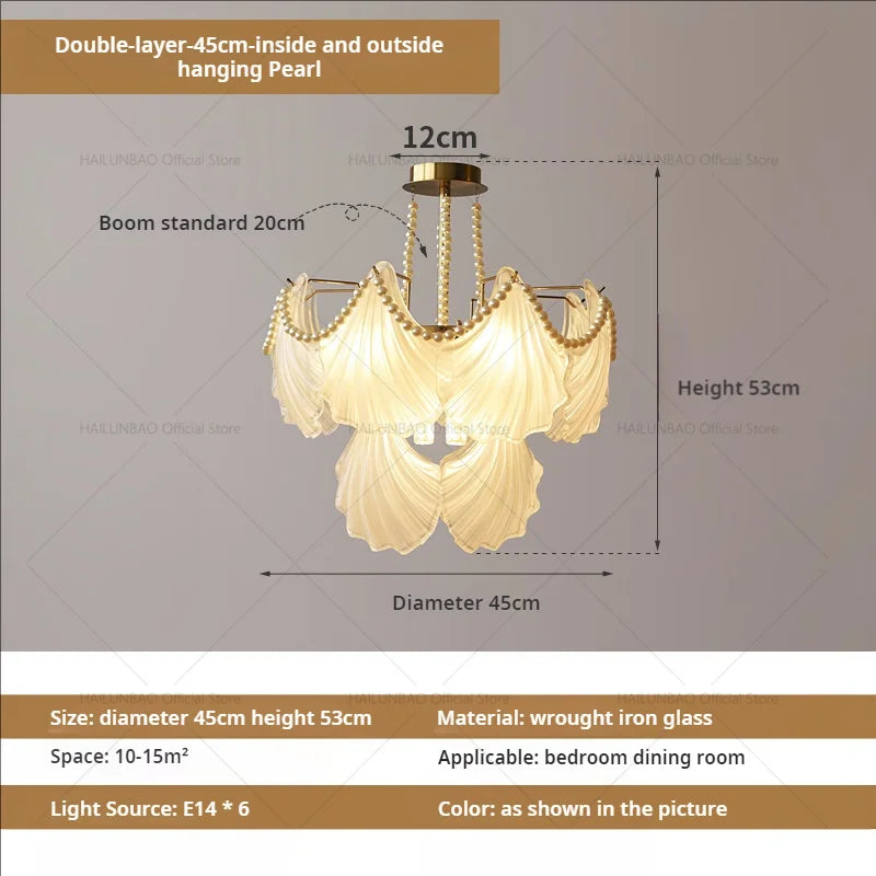 Afralia™ Pearl Crystal Chandelier for Dining Living Bedroom, Elegant French Shell Glass Light