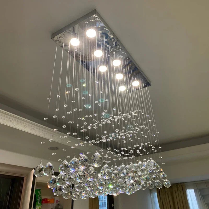 Afralia™ Crystal LED Chandelier: Stylish Rectangle Pendant Light for Home, Office, and Cafe