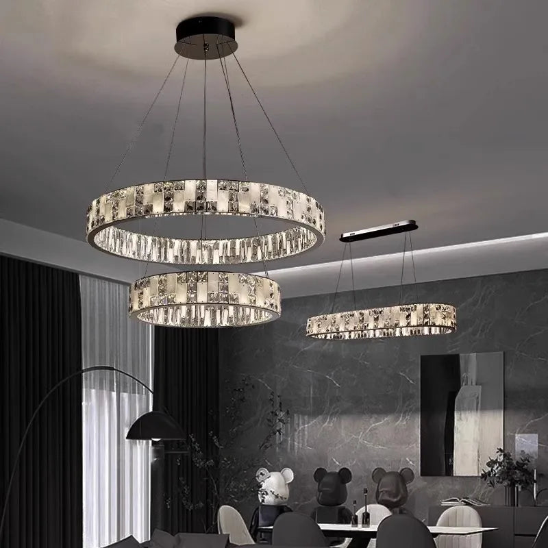Afralia™ Black Acrylic and Crystal Chandelier for Living Room Decor