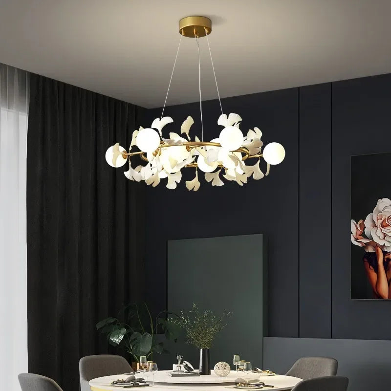 Afralia™ Gingko Leaf Branch LED Ceiling Chandelier for Modern Living Room and Bedroom