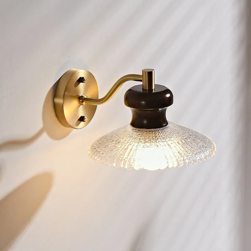 Afralia™ Wood Handled Copper Arm LED Wall Light - Vintage Bedside Lamp