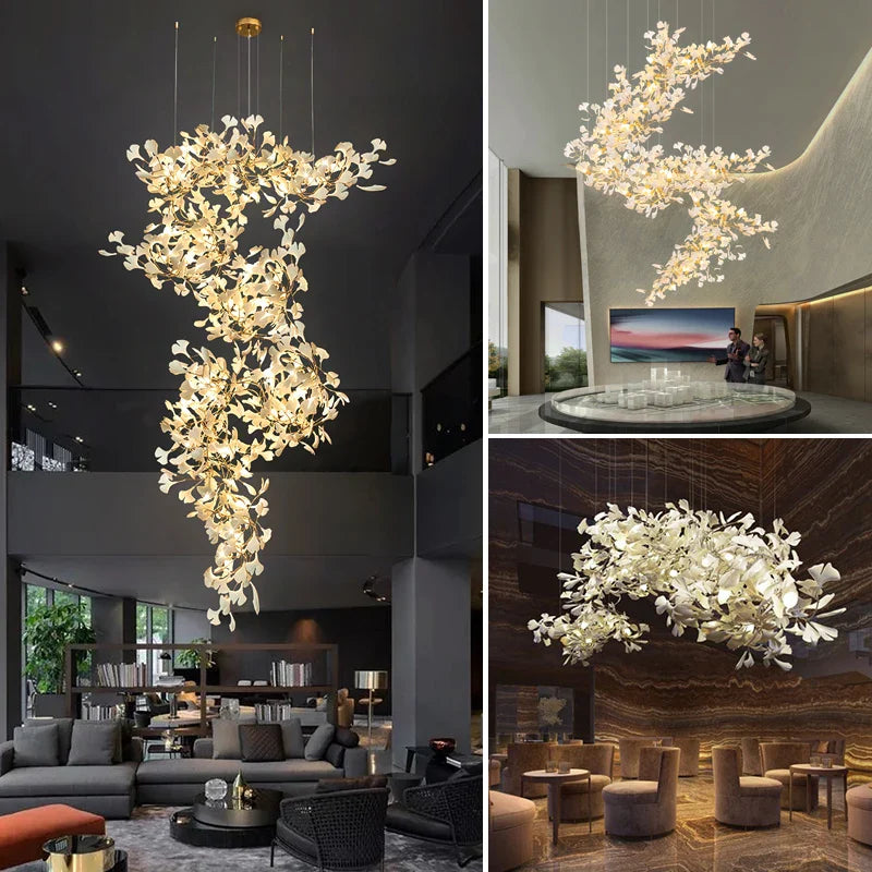 Afralia™ Ginkgo Biloba Chandelier: Elegant Duplex Living Room Hotel Lobby Pendant Light