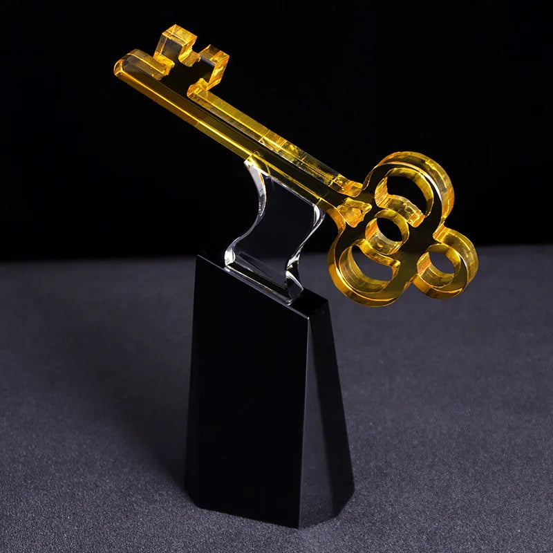 Afralia™ Crystal Trophy: Golden Key Handicrafts, Transparent Decorative Figurine & Home Accent