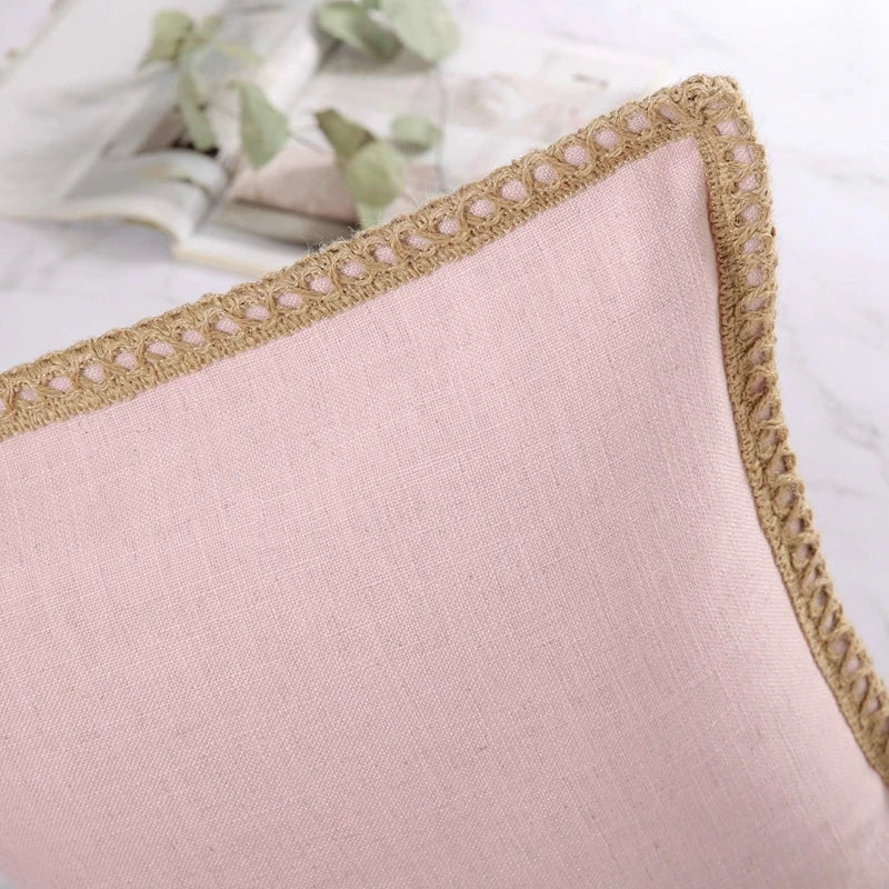 Afralia™ Pink Linen Trimmed Fall Outdoor Pillow Cover for Farmhouse Decor