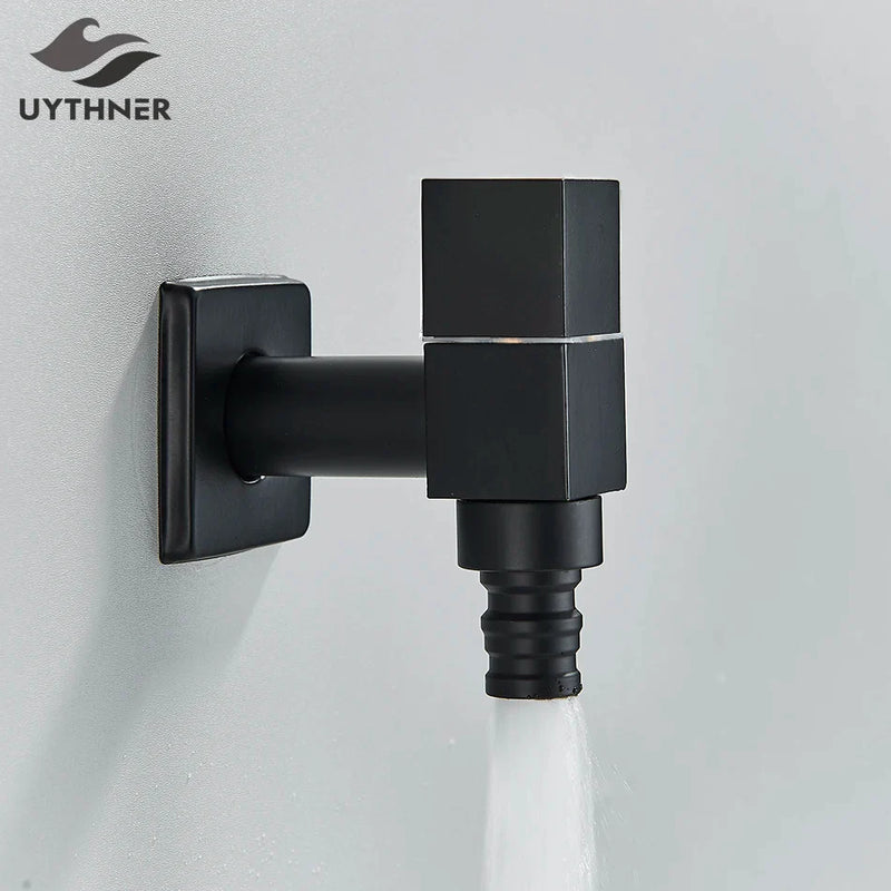 Afralia™ Black Brass Wall Mounted Washing Machine Faucet for Outdoor Use