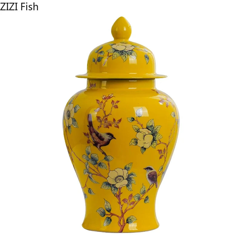 Afralia™ Ceramic Bird & Flower General Jar - Large Capacity Sealed Storage & Vase
