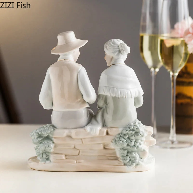 Ceramic Old Couple Sculpture Statue Home Decor Gift from Afralia™