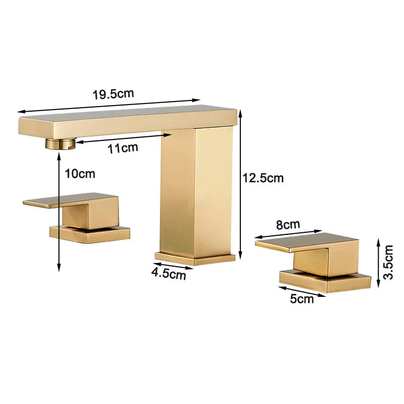 Afralia™ Square Basin Faucets Deck Mounted Double Handle 3 Hole Bathroom Sink Mixer